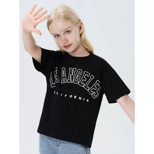 Mebius Girls Toddler Graphic Tees T Shirts Letter Print Summer Casual Short Sleeve Crewneck Preppy Cute Top 3T12YBlack La