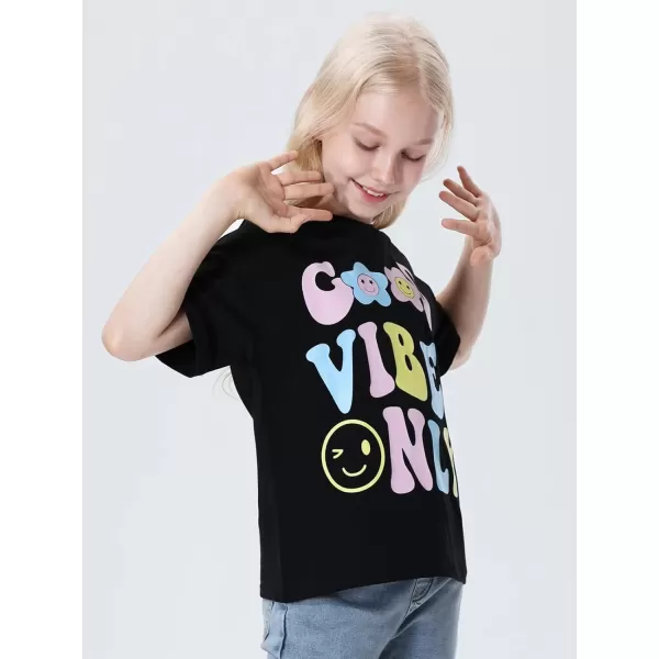 Mebius Girls Toddler Graphic Tees T Shirts Letter Print Summer Casual Short Sleeve Crewneck Preppy Cute Top 3T12YBlack Vibes