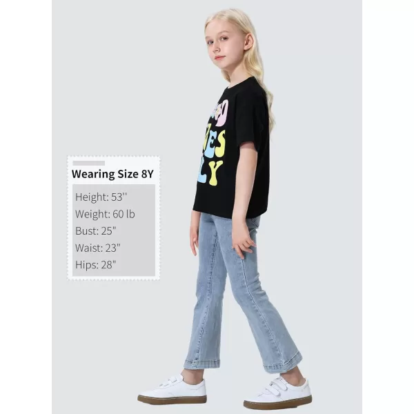 Mebius Girls Toddler Graphic Tees T Shirts Letter Print Summer Casual Short Sleeve Crewneck Preppy Cute Top 3T12YBlack Vibes