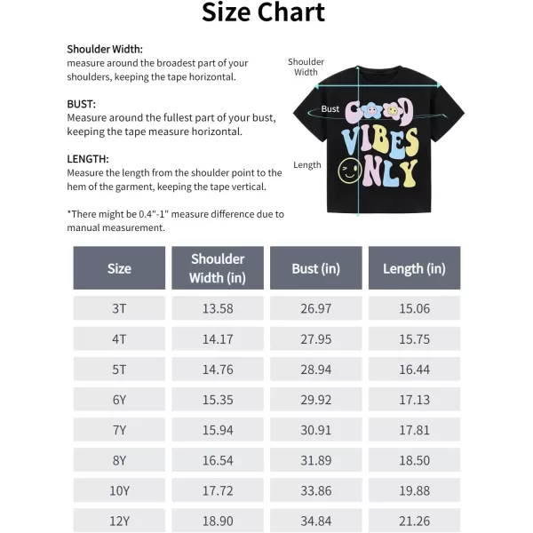 Mebius Girls Toddler Graphic Tees T Shirts Letter Print Summer Casual Short Sleeve Crewneck Preppy Cute Top 3T12YBlack Vibes