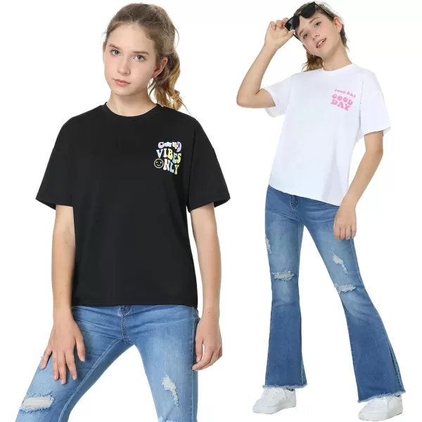 Mebius Girls Toddler Graphic Tees T Shirts Letter Print Summer Casual Short Sleeve Crewneck Preppy Cute Top 3T12YSet 1regular