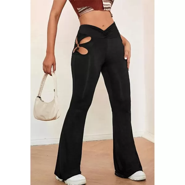 Womens Y2K Pants Flare Leggings Low Rise V Crossover Bootcut Yoga Pants Petite Casual WorkoutBlack Cut Out One