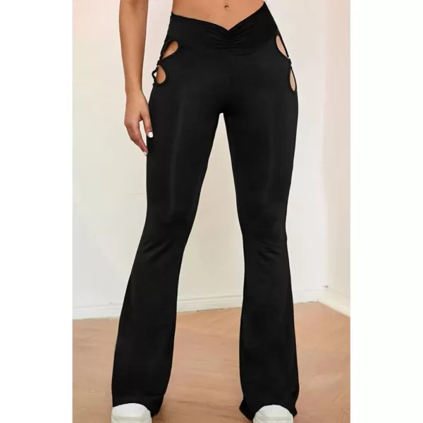 Womens Y2K Pants Flare Leggings Low Rise V Crossover Bootcut Yoga Pants Petite Casual WorkoutBlack Cut Out One