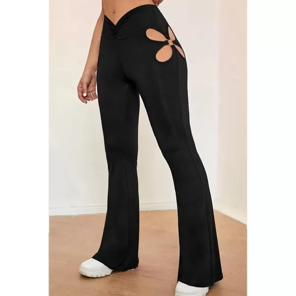 Womens Y2K Pants Flare Leggings Low Rise V Crossover Bootcut Yoga Pants Petite Casual WorkoutBlack Cut Out One