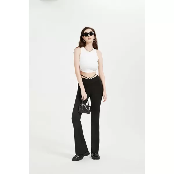 Womens Y2K Pants Flare Leggings Low Rise V Crossover Bootcut Yoga Pants Petite Casual WorkoutBlack With Pocket
