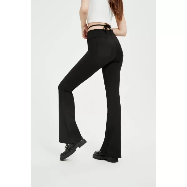 Womens Y2K Pants Flare Leggings Low Rise V Crossover Bootcut Yoga Pants Petite Casual WorkoutBlack With Pocket