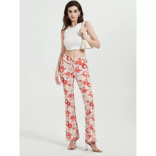 Womens Y2K Pants Flare Leggings Low Rise V Crossover Bootcut Yoga Pants Petite Casual WorkoutFlower Print