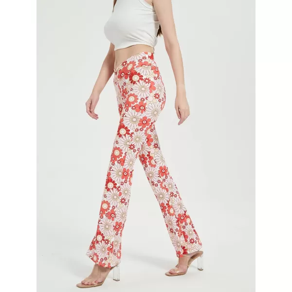 Womens Y2K Pants Flare Leggings Low Rise V Crossover Bootcut Yoga Pants Petite Casual WorkoutFlower Print