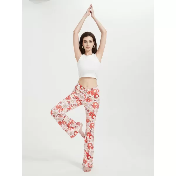 Womens Y2K Pants Flare Leggings Low Rise V Crossover Bootcut Yoga Pants Petite Casual WorkoutFlower Print