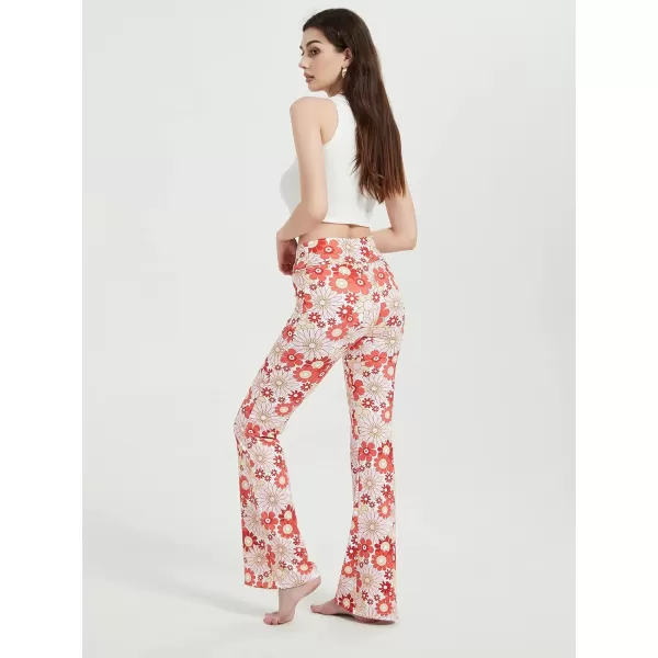 Womens Y2K Pants Flare Leggings Low Rise V Crossover Bootcut Yoga Pants Petite Casual WorkoutFlower Print