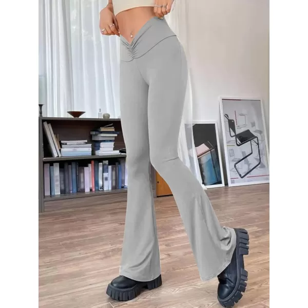 Womens Y2K Pants Flare Leggings Low Rise V Crossover Bootcut Yoga Pants Petite Casual WorkoutGrey