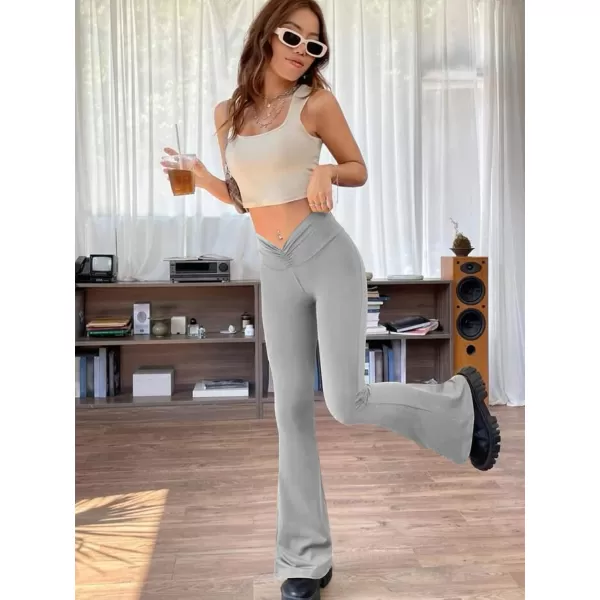 Womens Y2K Pants Flare Leggings Low Rise V Crossover Bootcut Yoga Pants Petite Casual WorkoutGrey