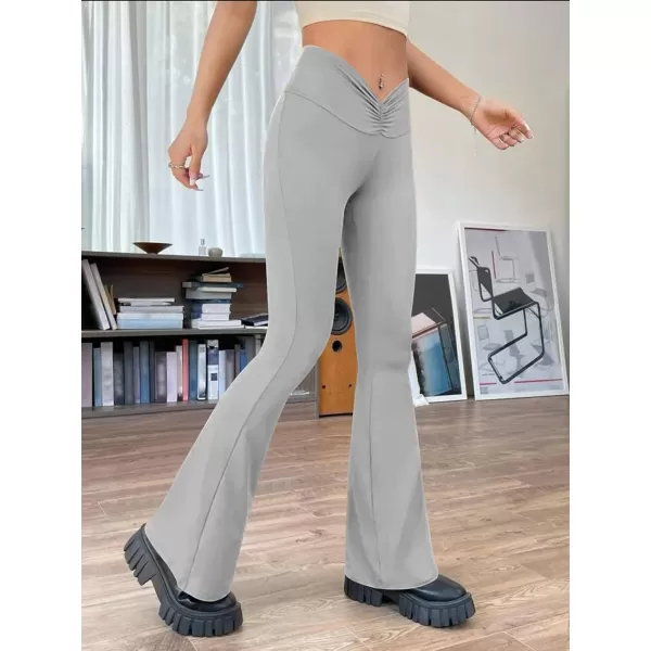 Womens Y2K Pants Flare Leggings Low Rise V Crossover Bootcut Yoga Pants Petite Casual WorkoutGrey
