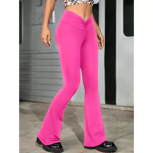 Womens Y2K Pants Flare Leggings Low Rise V Crossover Bootcut Yoga Pants Petite Casual WorkoutPink