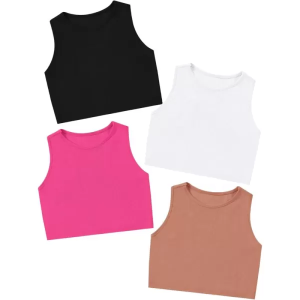 Mebius Girls Crop Top Ribbed Knit Kids Cropped Tank Tops Sleeveless Round Neck Racerback Casual Cute Dance Top 614Y4 Pack Set 1