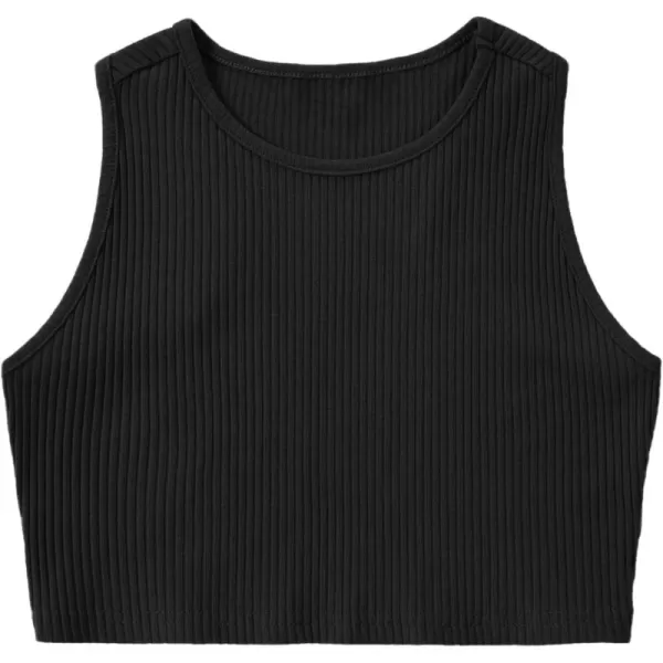 Mebius Girls Crop Top Ribbed Knit Kids Cropped Tank Tops Sleeveless Round Neck Racerback Casual Cute Dance Top 614YBlack