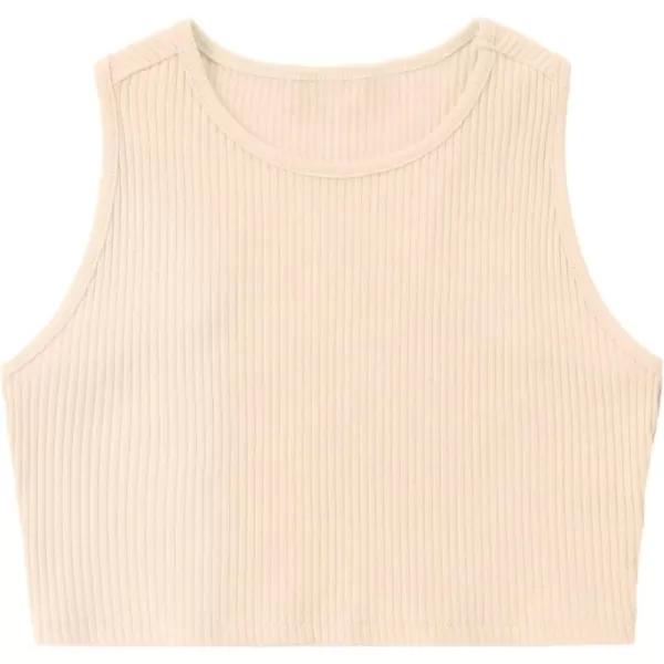 Mebius Girls Crop Top Ribbed Knit Kids Cropped Tank Tops Sleeveless Round Neck Racerback Casual Cute Dance Top 614YKhaki