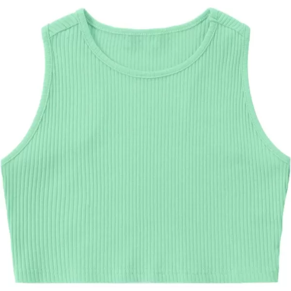 Mebius Girls Crop Top Ribbed Knit Kids Cropped Tank Tops Sleeveless Round Neck Racerback Casual Cute Dance Top 614YLight Green