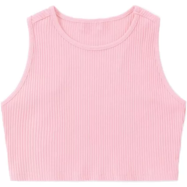Mebius Girls Crop Top Ribbed Knit Kids Cropped Tank Tops Sleeveless Round Neck Racerback Casual Cute Dance Top 614YLight Pink