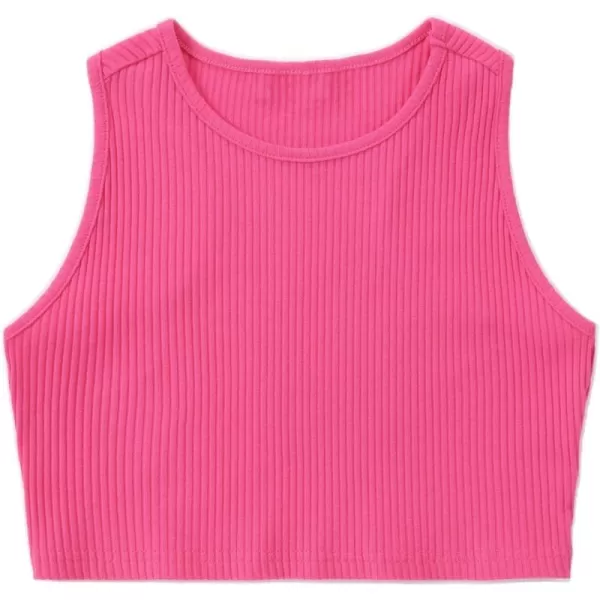Mebius Girls Crop Top Ribbed Knit Kids Cropped Tank Tops Sleeveless Round Neck Racerback Casual Cute Dance Top 614YPink