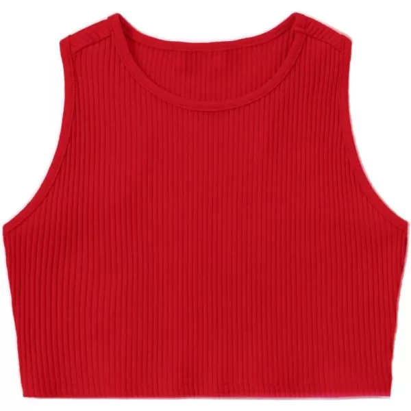Mebius Girls Crop Top Ribbed Knit Kids Cropped Tank Tops Sleeveless Round Neck Racerback Casual Cute Dance Top 614YRed