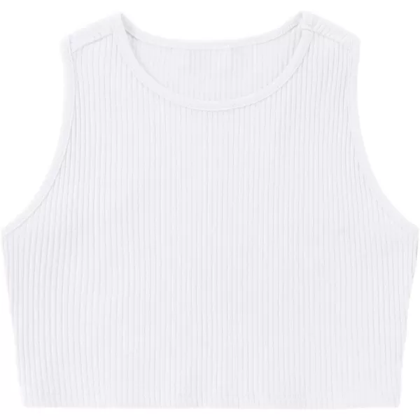 Mebius Girls Crop Top Ribbed Knit Kids Cropped Tank Tops Sleeveless Round Neck Racerback Casual Cute Dance Top 614YWhite