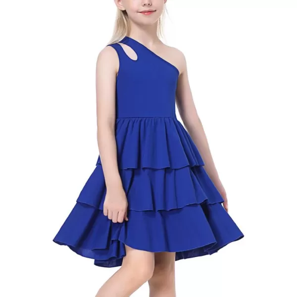 Mebius Girls Dresses One Shoulder Layered Cut Out Special Occasion Sleeveless ALine Dress Party Birthday for KidsBlue