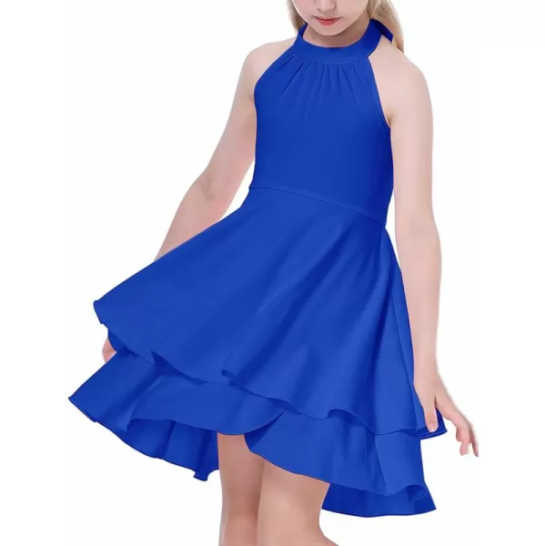 Mebius Girls Halter Neck Sleeveless Party Dresses Backless Flowy ALine Tiered Ruffle Swing Summer Dress for Kid 612Blue