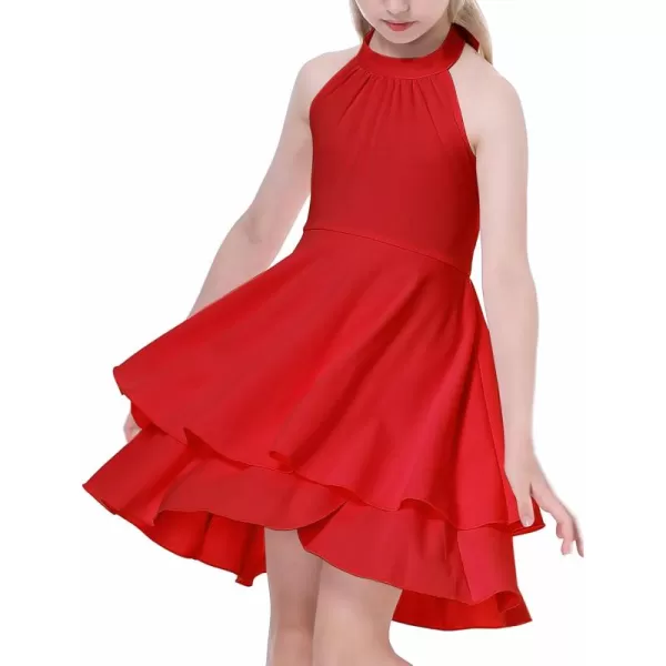 Mebius Girls Halter Neck Sleeveless Party Dresses Backless Flowy ALine Tiered Ruffle Swing Summer Dress for Kid 612Wine Red