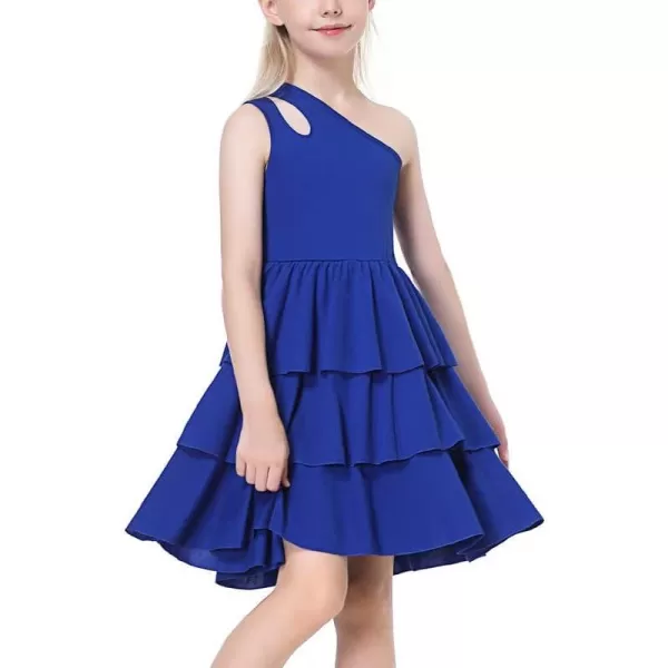 Mebius Girls One Shoulder Dress Cut Out Sleeveless Special Occasion Layered ALine Dresses Party Birthday for KidsBlue