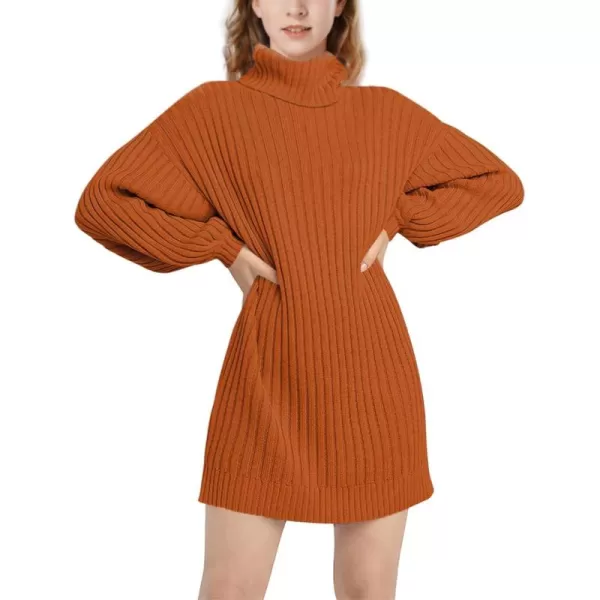 Mebius Girls Sweater Dress Turtleneck Lantern Long Sleeve Loose Fall Winter Christmas Casual Knit Ribbed DressBurnt Orange