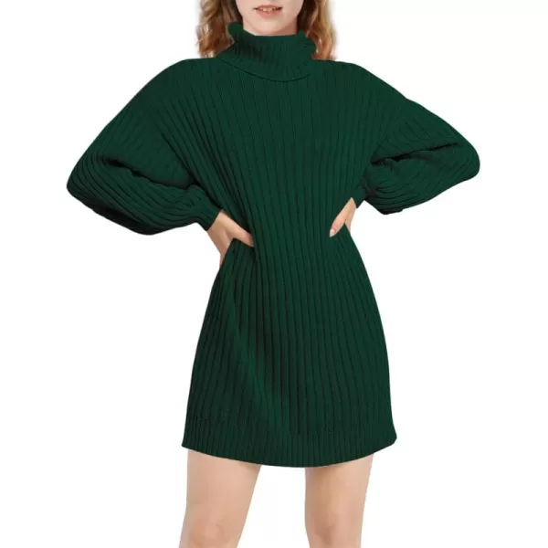 Mebius Girls Sweater Dress Turtleneck Lantern Long Sleeve Loose Fall Winter Christmas Casual Knit Ribbed DressGreen