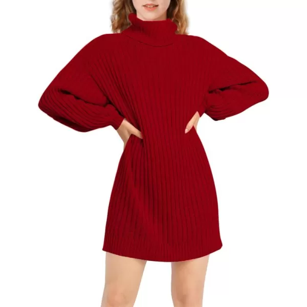 Mebius Girls Sweater Dress Turtleneck Lantern Long Sleeve Loose Fall Winter Christmas Casual Knit Ribbed DressRed