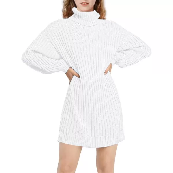 Mebius Girls Sweater Dress Turtleneck Lantern Long Sleeve Loose Fall Winter Christmas Casual Knit Ribbed DressWhite