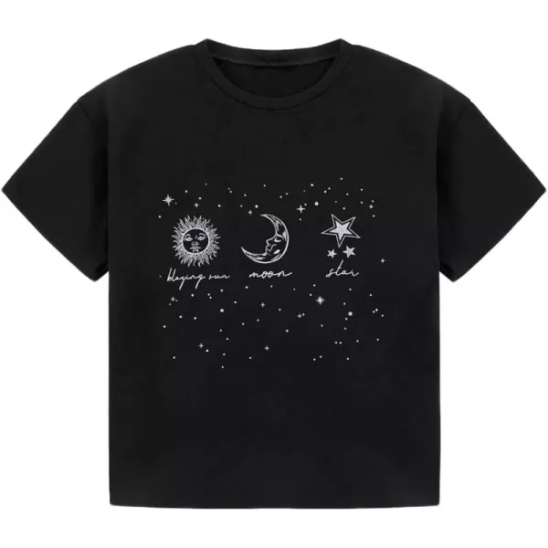 Mebius Girls Toddler Graphic Tees T Shirts Letter Print Summer Casual Short Sleeve Crewneck Preppy Cute Top 3T12YBlack Astronomy
