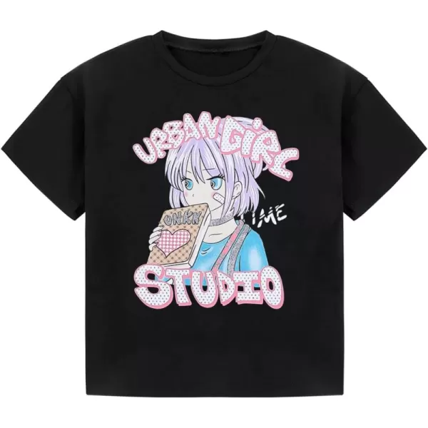 Mebius Girls Toddler Graphic Tees T Shirts Letter Print Summer Casual Short Sleeve Crewneck Preppy Cute Top 3T12YBlack Cartoon