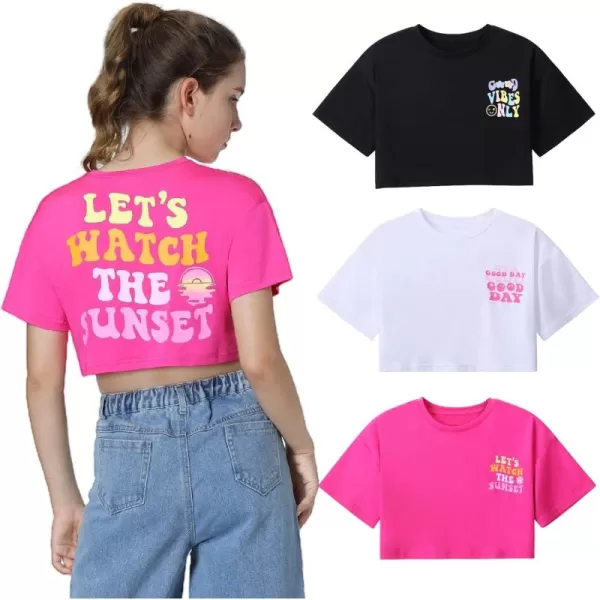 Mebius Girls Toddler Graphic Tees T Shirts Letter Print Summer Casual Short Sleeve Crewneck Preppy Cute Top 3T12YSet 1cropped