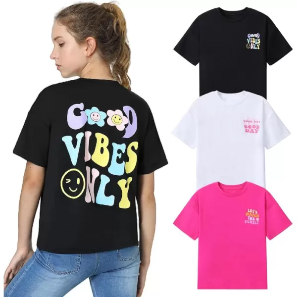 Mebius Girls Toddler Graphic Tees T Shirts Letter Print Summer Casual Short Sleeve Crewneck Preppy Cute Top 3T12YSet 1regular