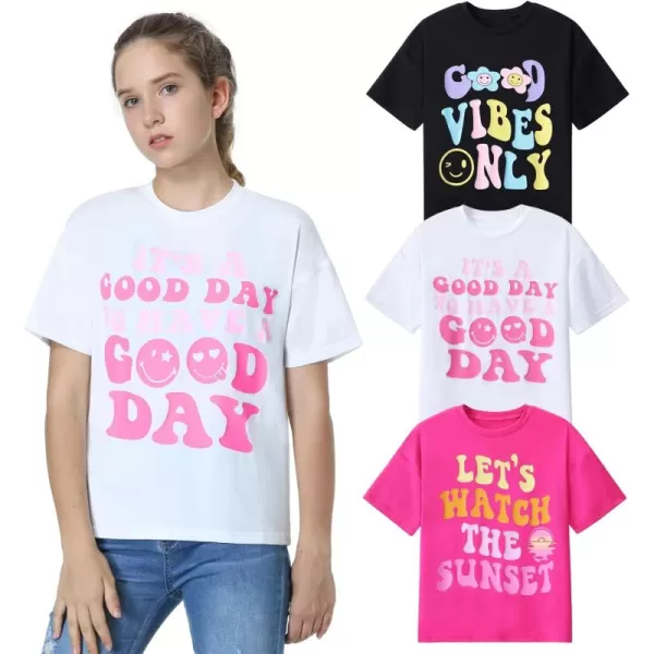 Mebius Girls Toddler Graphic Tees T Shirts Letter Print Summer Casual Short Sleeve Crewneck Preppy Cute Top 3T12YSet 2regular