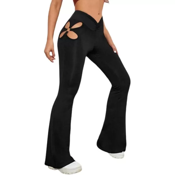 Womens Y2K Pants Flare Leggings Low Rise V Crossover Bootcut Yoga Pants Petite Casual WorkoutBlack Cut Out One