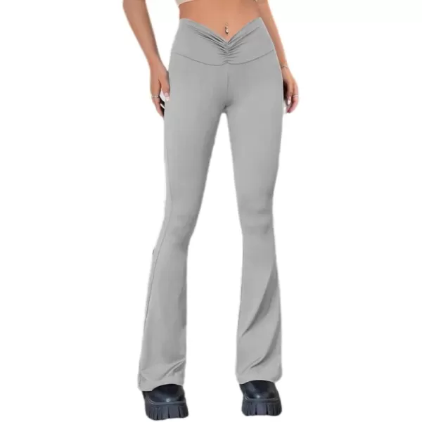 Womens Y2K Pants Flare Leggings Low Rise V Crossover Bootcut Yoga Pants Petite Casual WorkoutGrey