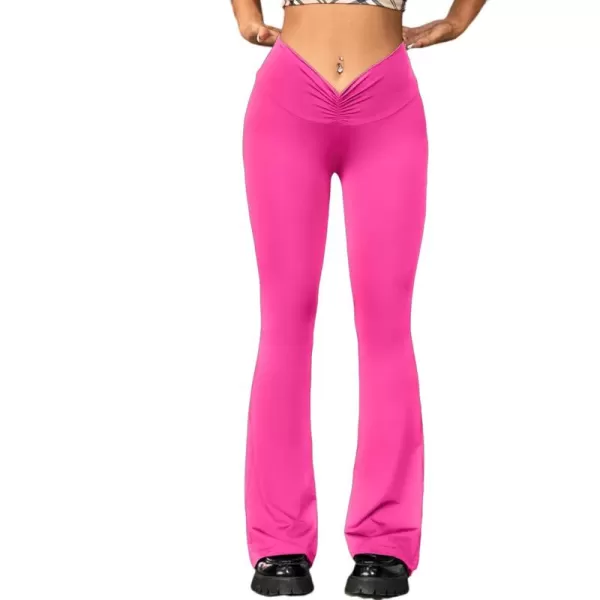 Womens Y2K Pants Flare Leggings Low Rise V Crossover Bootcut Yoga Pants Petite Casual WorkoutPink