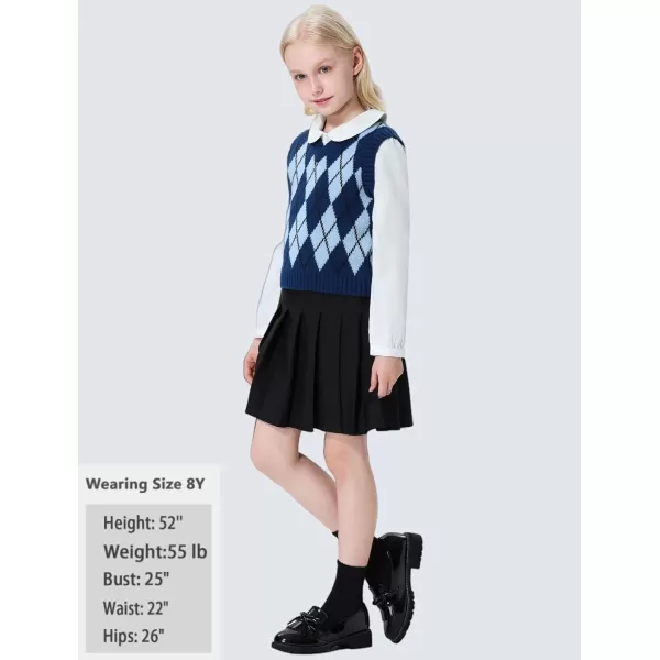 Mebius Girls Cute Preppy Sweater Vest Sleeveless V Neck Knit Casual School Plaid Checkered Strawberry Cropped TopBlue Argyle