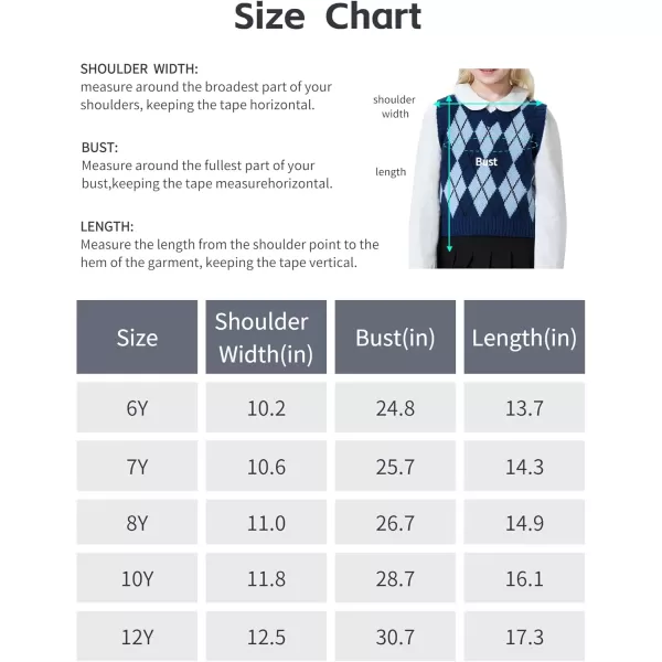 Mebius Girls Cute Preppy Sweater Vest Sleeveless V Neck Knit Casual School Plaid Checkered Strawberry Cropped TopBlue Argyle