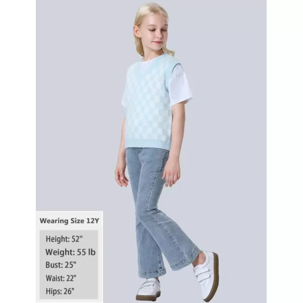 Mebius Girls Cute Preppy Sweater Vest Sleeveless V Neck Knit Casual School Plaid Checkered Strawberry Cropped TopBlue Checkered