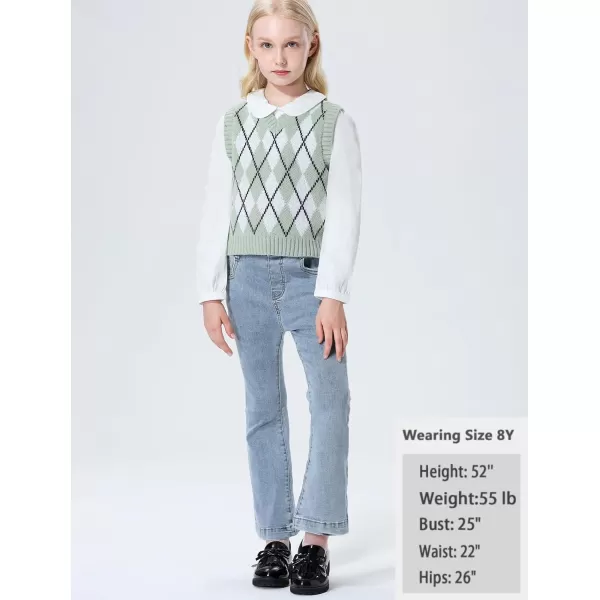 Mebius Girls Cute Preppy Sweater Vest Sleeveless V Neck Knit Casual School Plaid Checkered Strawberry Cropped TopGreen Argyle