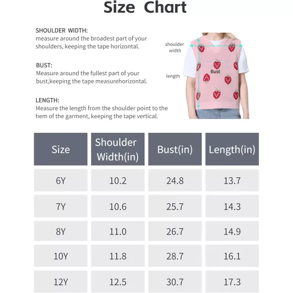 Mebius Girls Cute Preppy Sweater Vest Sleeveless V Neck Knit Casual School Plaid Checkered Strawberry Cropped TopPink Strawberry