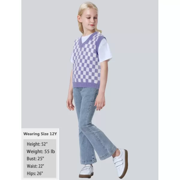 Mebius Girls Cute Preppy Sweater Vest Sleeveless V Neck Knit Casual School Plaid Checkered Strawberry Cropped TopPurple Checkered