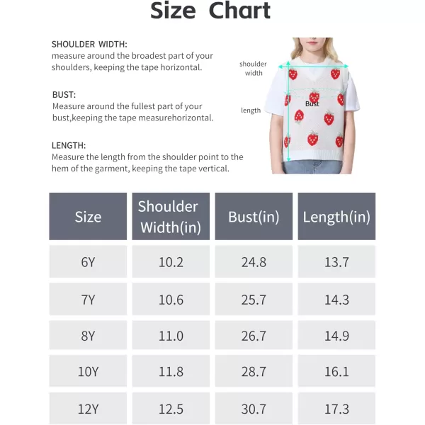 Mebius Girls Cute Preppy Sweater Vest Sleeveless V Neck Knit Casual School Plaid Checkered Strawberry Cropped TopWhite Strawberry