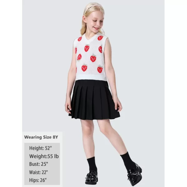 Mebius Girls Cute Preppy Sweater Vest Sleeveless V Neck Knit Casual School Plaid Checkered Strawberry Cropped TopWhite Strawberry